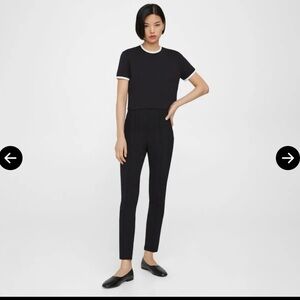 Theory Pintucked Slim Pant in Stretch Cotton Black Size 2 V17